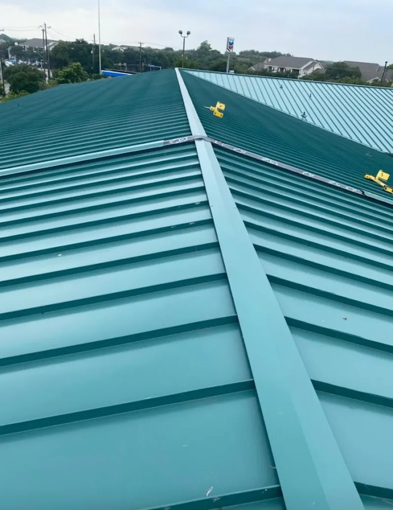 Green commercial metal roof ridge and valley for Metal Roof Repair in Mount Rainier